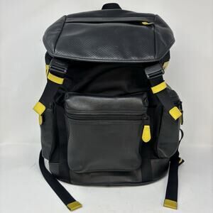 Coach Terrain Trek Backpack Men’s Black Leather Perforated Gold Accent Tabs Rare